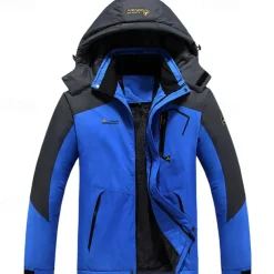Men's Winter Jacket Fleece Jacket Raincoat Hiking Jacket Outdoor Daily Wear Warm Pocket Fall Winter Color Block Fashion Streetwear Hooded Regular Black Red Royal Blue Blue Ink Blue Jacket