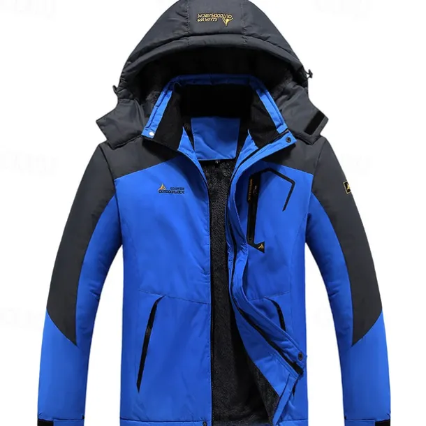 Men's Winter Jacket Fleece Jacket Raincoat Hiking Jacket Outdoor Daily Wear Warm Pocket Fall Winter Color Block Fashion Streetwear Hooded Regular Black Red Royal Blue Blue Ink Blue Jacket