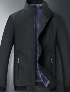 Men's Winter Jacket Fleece Jacket Casual Jacket Daily Vacation Thermal Warm Pocket Fleece Fall & Winter Plain Fashion Streetwear Stand Collar Regular Black Blue Jacket