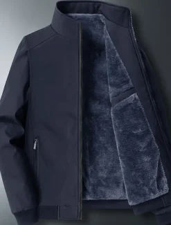 Men's Winter Jacket Fleece Jacket Casual Jacket Daily Vacation Thermal Warm Pocket Fleece Fall & Winter Plain Fashion Streetwear Stand Collar Regular Black Blue Jacket