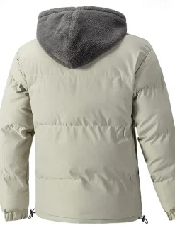 Men's Winter Jacket Puffer Jacket Fleece Jacket Padded 2 in 1 Fake two piece Polyster Hoodie Pocket Outdoor Date Casual Daily Regular Fashion Casual Thermal Warm Windproof Winter Plain Dark Grey