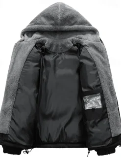 Men's Winter Jacket Puffer Jacket Fleece Jacket Padded 2 in 1 Fake two piece Polyster Hoodie Pocket Outdoor Date Casual Daily Regular Fashion Casual Thermal Warm Windproof Winter Plain Dark Grey