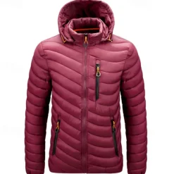 Men's Winter Jacket Puffer Jacket Padded Pocket Polyster Daily Wear Date Vacation Regular Fashion Casual Comfortable Thermal Warm Fall & Winter Solid / Plain Color Wine Black Blue Army Green Puffer