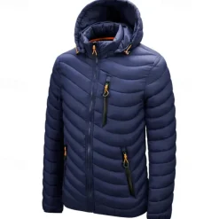 Men's Winter Jacket Puffer Jacket Padded Pocket Polyster Daily Wear Date Vacation Regular Fashion Casual Comfortable Thermal Warm Fall & Winter Solid / Plain Color Wine Black Blue Army Green Puffer