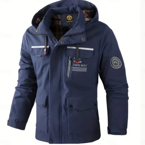 Men's Winter Jacket Sport Coat Raincoat Hiking Jacket Outdoor Camping & Hiking Waterproof Windbreaker Zipper Pocket Fall Winter Solid Color Fashion Streetwear Hooded Regular Dark Red Yellow Light