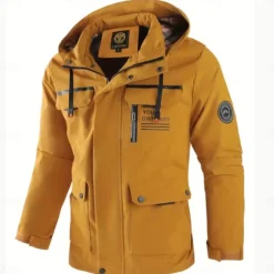 Men's Winter Jacket Sport Coat Raincoat Hiking Jacket Outdoor Camping & Hiking Waterproof Windbreaker Zipper Pocket Fall Winter Solid Color Fashion Streetwear Hooded Regular Dark Red Yellow Light