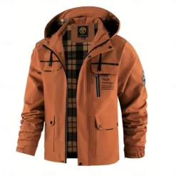 Men's Winter Jacket Sport Coat Raincoat Hiking Jacket Outdoor Camping & Hiking Waterproof Windbreaker Zipper Pocket Fall Winter Solid Color Fashion Streetwear Hooded Regular Dark Red Yellow Light