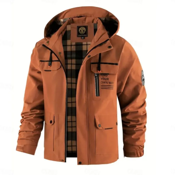 Men's Winter Jacket Sport Coat Raincoat Hiking Jacket Outdoor Camping & Hiking Waterproof Windbreaker Zipper Pocket Fall Winter Solid Color Fashion Streetwear Hooded Regular Dark Red Yellow Light