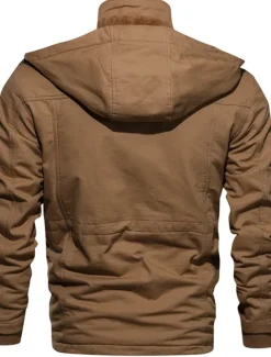 Men's Winter Jacket Winter Coat Work Jacket Street Causal Warm Vintage Style Fall Winter Solid Color Cotton ArmyGreen Black khaki Jacket