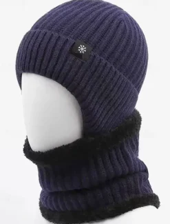 Men's Winter Knit Beanie Hat with Scarf Set – Warm Fleece-Lined for Cold Weather Protection