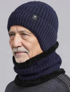 Men's Winter Knit Beanie Hat with Scarf Set – Warm Fleece-Lined for Cold Weather Protection