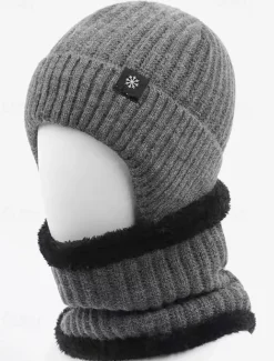 Men's Winter Knit Beanie Hat with Scarf Set – Warm Fleece-Lined for Cold Weather Protection