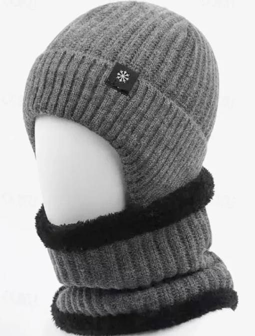 Men's Winter Knit Beanie Hat with Scarf Set – Warm Fleece-Lined for Cold Weather Protection