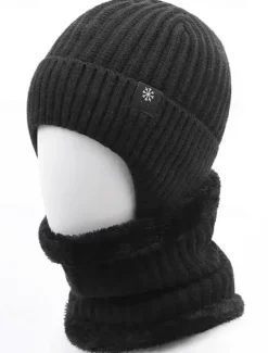 Men's Winter Knit Beanie Hat with Scarf Set – Warm Fleece-Lined for Cold Weather Protection