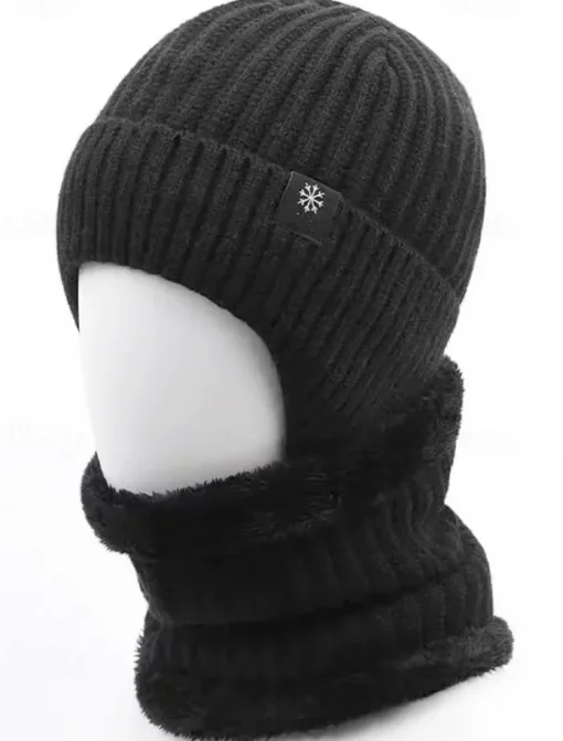 Men's Winter Knit Beanie Hat with Scarf Set – Warm Fleece-Lined for Cold Weather Protection