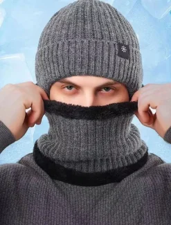 Men's Winter Knit Beanie Hat with Scarf Set – Warm Fleece-Lined for Cold Weather Protection