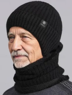 Men's Winter Knit Beanie Hat with Scarf Set – Warm Fleece-Lined for Cold Weather Protection