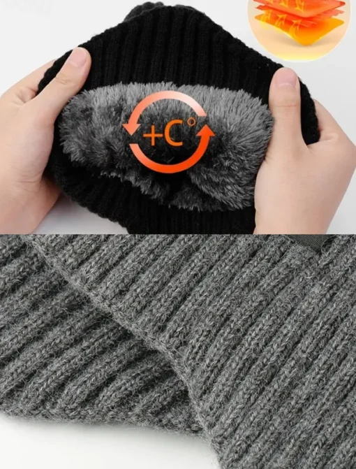 Men's Winter Knit Beanie Hat with Scarf Set – Warm Fleece-Lined for Cold Weather Protection