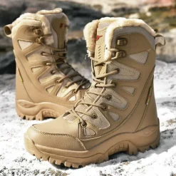 Men's Winter Tactical Boots – Warm Faux Fur Lined, Waterproof High Top Snow Boots with Anti-Slip Sole, Ideal for Outdoor Hiking and Cold Weather