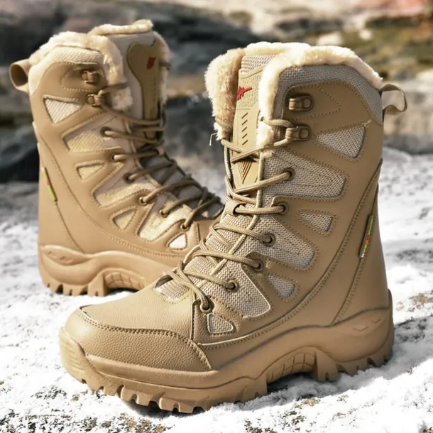 Men's Winter Tactical Boots – Warm Faux Fur Lined, Waterproof High Top Snow Boots with Anti-Slip Sole, Ideal for Outdoor Hiking and Cold Weather