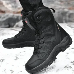 Men's Winter Tactical Boots – Warm Faux Fur Lined, Waterproof High Top Snow Boots with Anti-Slip Sole, Ideal for Outdoor Hiking and Cold Weather