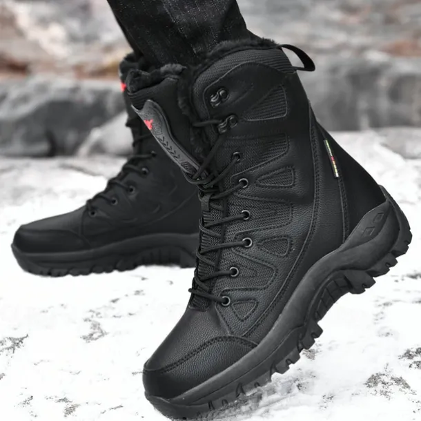 Men's Winter Tactical Boots – Warm Faux Fur Lined, Waterproof High Top Snow Boots with Anti-Slip Sole, Ideal for Outdoor Hiking and Cold Weather
