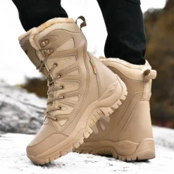 Men's Winter Tactical Boots – Warm Faux Fur Lined, Waterproof High Top Snow Boots with Anti-Slip Sole, Ideal for Outdoor Hiking and Cold Weather