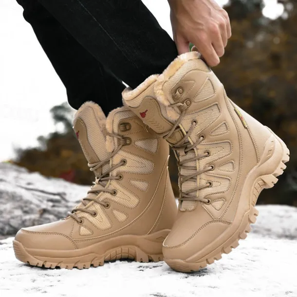 Men's Winter Tactical Boots – Warm Faux Fur Lined, Waterproof High Top Snow Boots with Anti-Slip Sole, Ideal for Outdoor Hiking and Cold Weather
