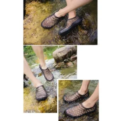 Men's Women's Black and Blue Barefoot Perforated Slip-On Water Shoes with Rubber Sole for Comfortable Beach and Water Activities