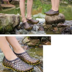 Men's Women's Black and Blue Barefoot Perforated Slip-On Water Shoes with Rubber Sole for Comfortable Beach and Water Activities