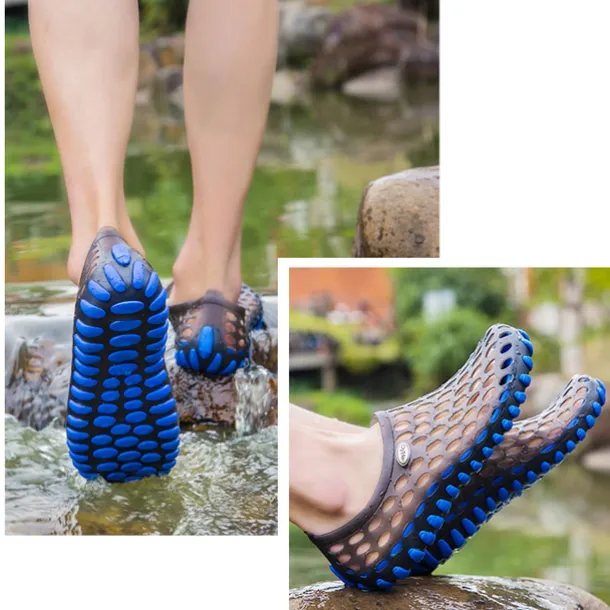 Men's Women's Black and Blue Barefoot Perforated Slip-On Water Shoes with Rubber Sole for Comfortable Beach and Water Activities