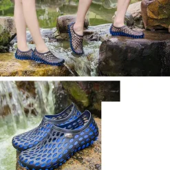 Men's Women's Black and Blue Barefoot Perforated Slip-On Water Shoes with Rubber Sole for Comfortable Beach and Water Activities