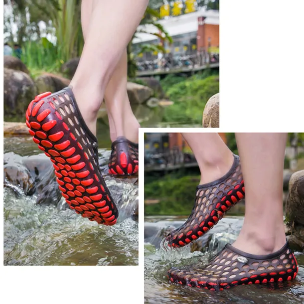 Men's Women's Black and Blue Barefoot Perforated Slip-On Water Shoes with Rubber Sole for Comfortable Beach and Water Activities