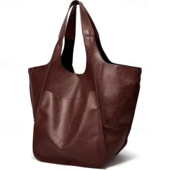 Men's Women's Handbag Shoulder Bag PU Leather Party Shopping Anti-Slip Large Capacity Durable Solid Color Leopard dark brown Leopard Wine Red