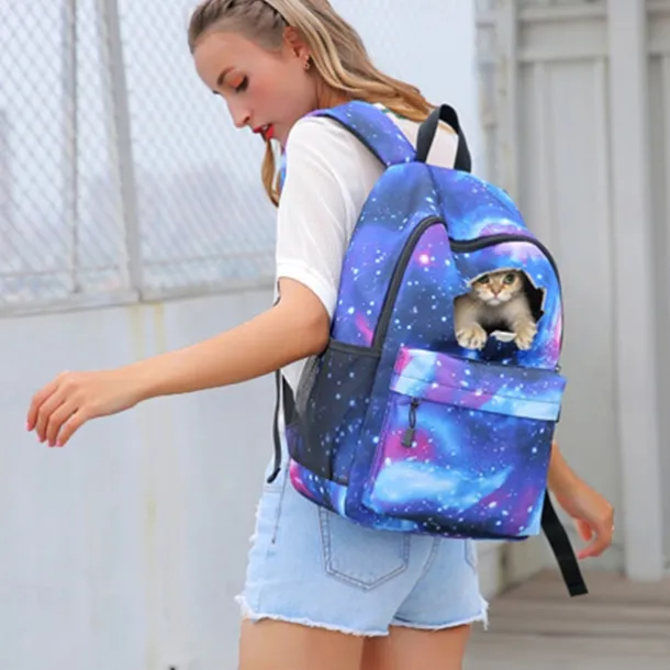 Men's Women's Kid's Backpack School Bag Bookbag 3D Print Functional Backpack Daily Galaxy 3D Print Canvas Large Capacity Waterproof Zipper Blue Light Purple Fuchsia