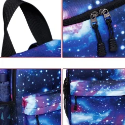 Men's Women's Kid's Backpack School Bag Bookbag 3D Print Functional Backpack Daily Galaxy 3D Print Canvas Large Capacity Waterproof Zipper Blue Light Purple Fuchsia