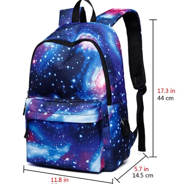 Men's Women's Kid's Backpack School Bag Bookbag 3D Print Functional Backpack Daily Galaxy 3D Print Canvas Large Capacity Waterproof Zipper Blue Light Purple Fuchsia