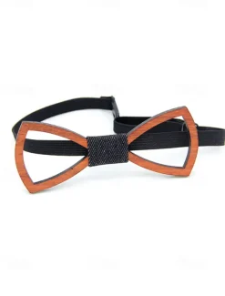 Men's Wooden Laser-Cut Bow Tie with Black Denim Accent – Stylish and Unique Fashion Accessory for Weddings, Parties and Formal Occasions