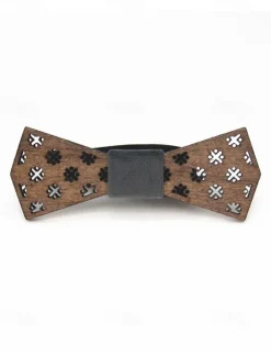 Men's Wooden Laser-Cut Bow Tie with Black Denim Accent – Stylish and Unique Fashion Accessory for Weddings, Parties and Formal Occasions