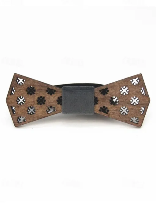 Men's Wooden Laser-Cut Bow Tie with Black Denim Accent – Stylish and Unique Fashion Accessory for Weddings, Parties and Formal Occasions