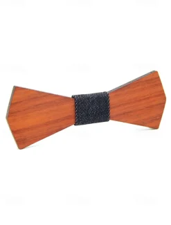 Men's Wooden Laser-Cut Bow Tie with Black Denim Accent – Stylish and Unique Fashion Accessory for Weddings, Parties and Formal Occasions