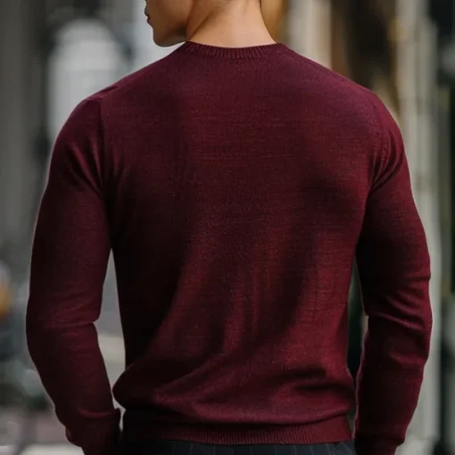 Men's Wool Pullover Sweater Jumper Knit Solid Color Crew Neck Knitwear Elegant Christmas Outdoor Clothing Apparel Fall Winter Wine Red Dark Green S M L
