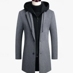 Men's Wool Coat Overcoat Trench Coat Long Trench Coat Daily Vacation Fall & Winter Wool Thermal Warm Windproof Outerwear Clothing Apparel Fashion Classic Color Block Pocket Hooded Single Breasted