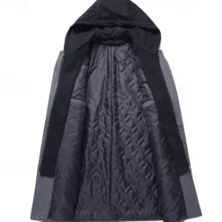 Men's Wool Coat Overcoat Trench Coat Long Trench Coat Daily Vacation Fall & Winter Wool Thermal Warm Windproof Outerwear Clothing Apparel Fashion Classic Color Block Pocket Hooded Single Breasted