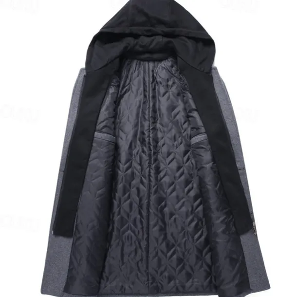 Men's Wool Coat Overcoat Trench Coat Long Trench Coat Daily Vacation Fall & Winter Wool Thermal Warm Windproof Outerwear Clothing Apparel Fashion Classic Color Block Pocket Hooded Single Breasted