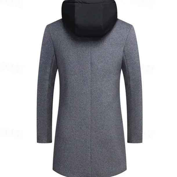 Men's Wool Coat Overcoat Trench Coat Long Trench Coat Daily Vacation Fall & Winter Wool Thermal Warm Windproof Outerwear Clothing Apparel Fashion Classic Color Block Pocket Hooded Single Breasted