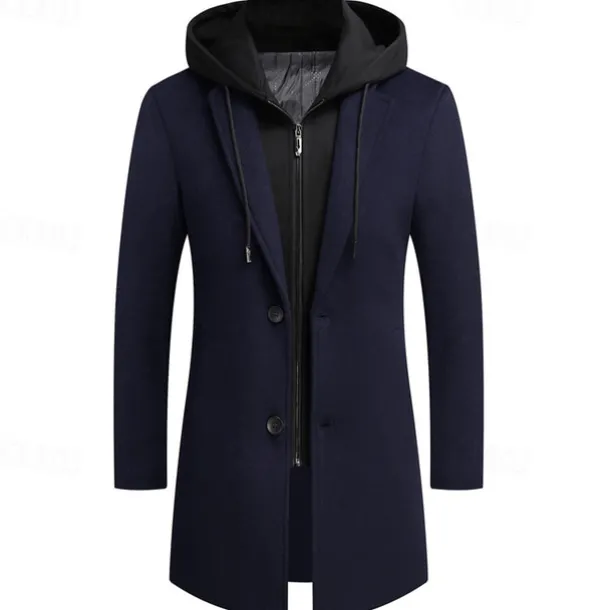 Men's Wool Coat Overcoat Trench Coat Long Trench Coat Daily Vacation Fall & Winter Wool Thermal Warm Windproof Outerwear Clothing Apparel Fashion Classic Color Block Pocket Hooded Single Breasted