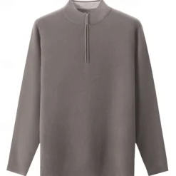 Men's Wool Knit Regular Tops Solid Color Quarter Zip Knitwear Neutral Outdoor Home Clothing Apparel Fall Winter Light Grey S M L