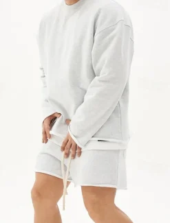 Men's Workout Set Tracksuit Sweatshirt & Shorts Set Outfit Set Crew Neck Outdoor Daily Sports Pocket Drawstring 2 Piece Plain Black White Khaki Activewear Classic Casual Summer