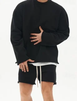 Men's Workout Set Tracksuit Sweatshirt & Shorts Set Outfit Set Crew Neck Outdoor Daily Sports Pocket Drawstring 2 Piece Plain Black White Khaki Activewear Classic Casual Summer